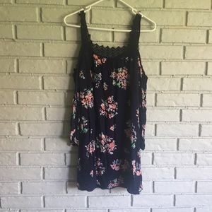 Floral cold shoulder navy blue dress